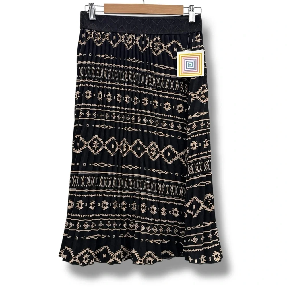 Lularoe Jill Black & White Aztec Geometric Pull-On Pleated Midi Skirt Sz S NEW